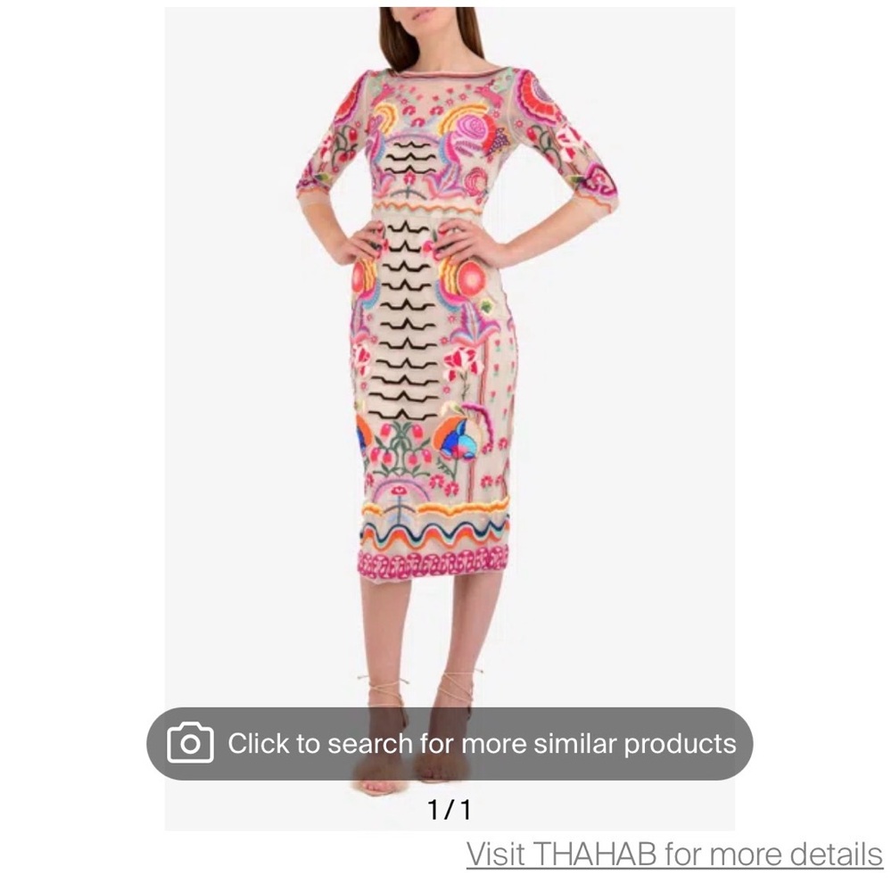 Temperley London Beige Midi Dress with Multicolor Embroidery